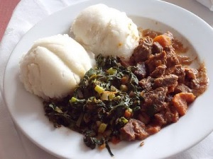 Maize meal pap. A very thick paste used as a starch in Zimbabwe. 